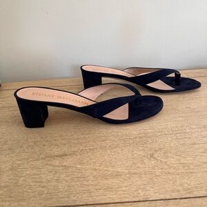 Stuart Weitzman Navy Suede Thong Sandal with Block Heel